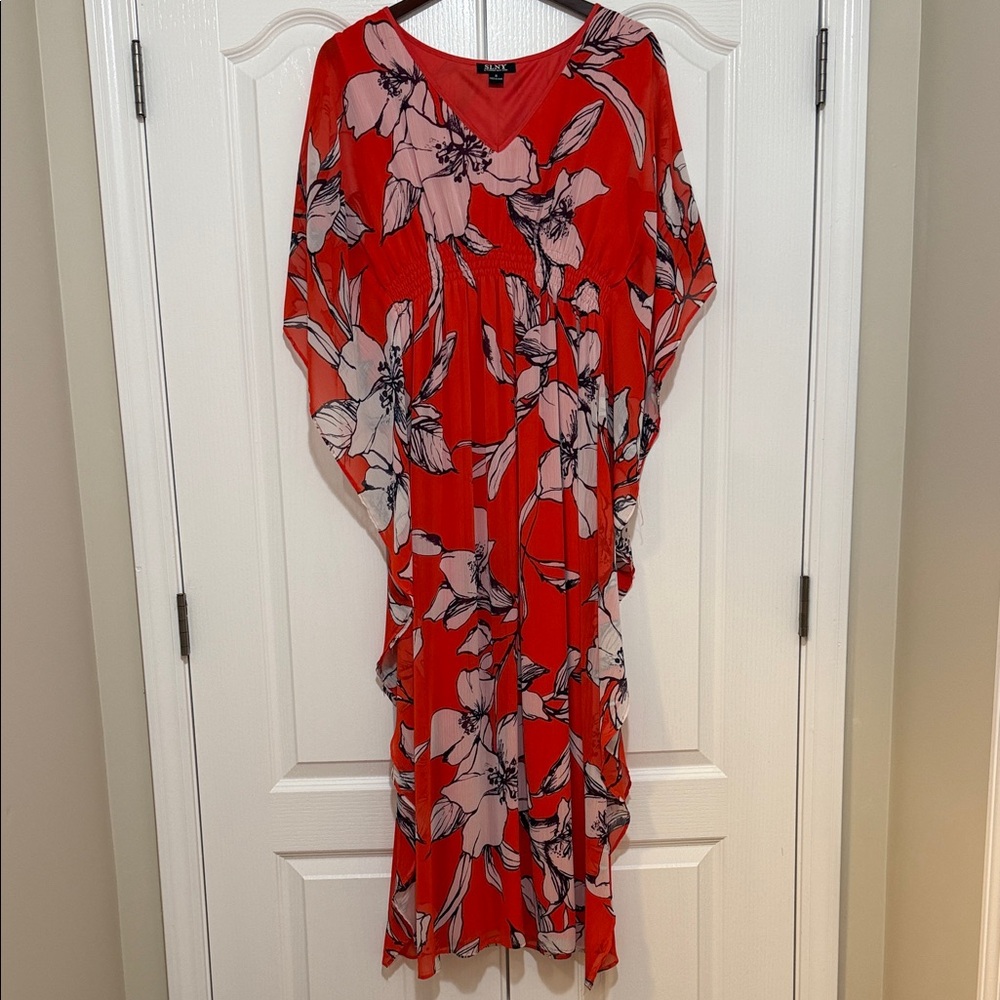 SLNY Orange Floral Caftan Maxi Dress
